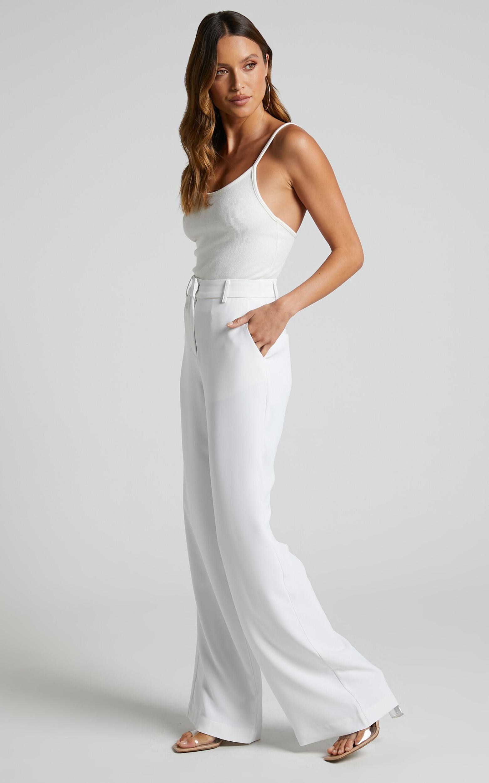 Bonnie Pants - High Waisted Tailored Wide Leg Pants in White Product Image