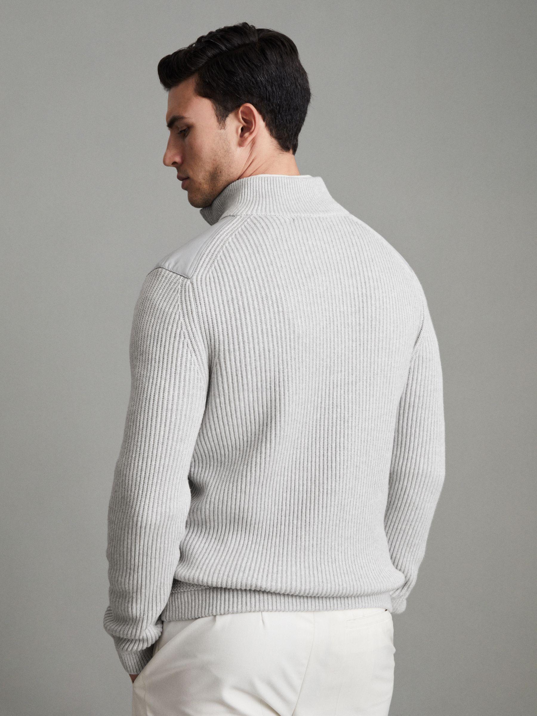 Hybrid Quilt and Knit Zip-Through Jacket in Soft Grey Product Image