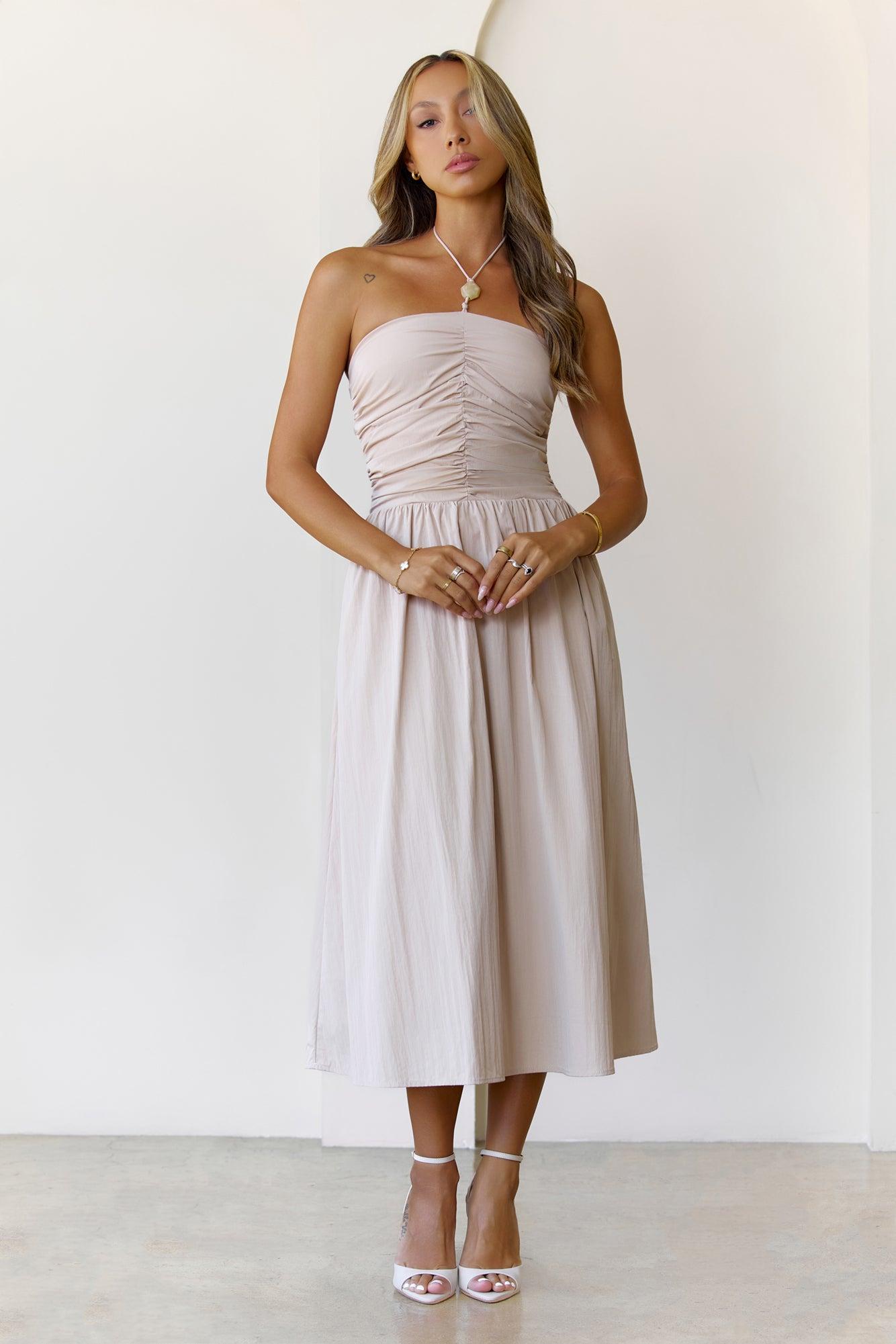 Soft Intentions Halter Mini Dress Beige Product Image