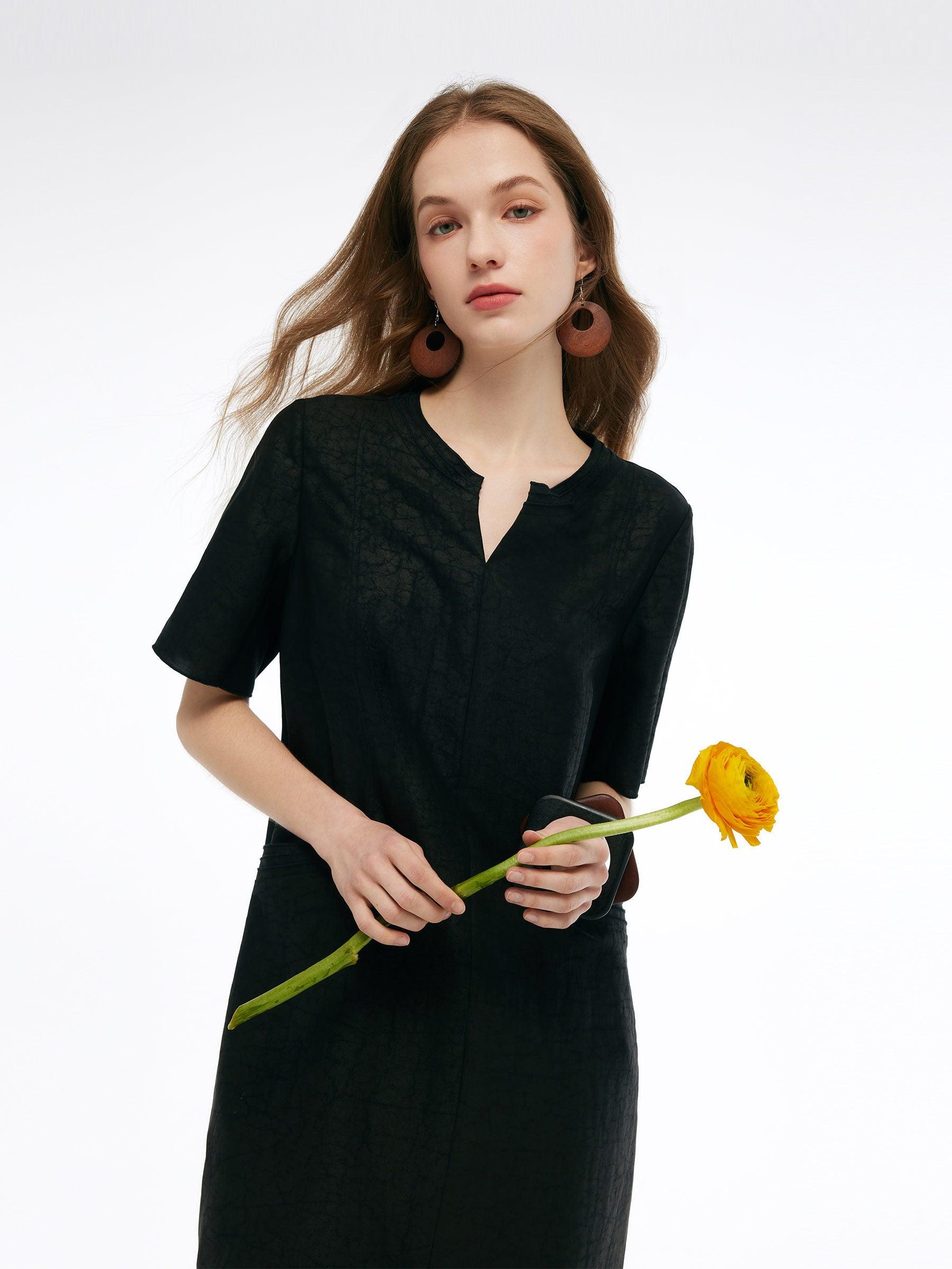 18MM Xiang Yun Silk Pockets Women Loose Fit Midi Dress Product Image