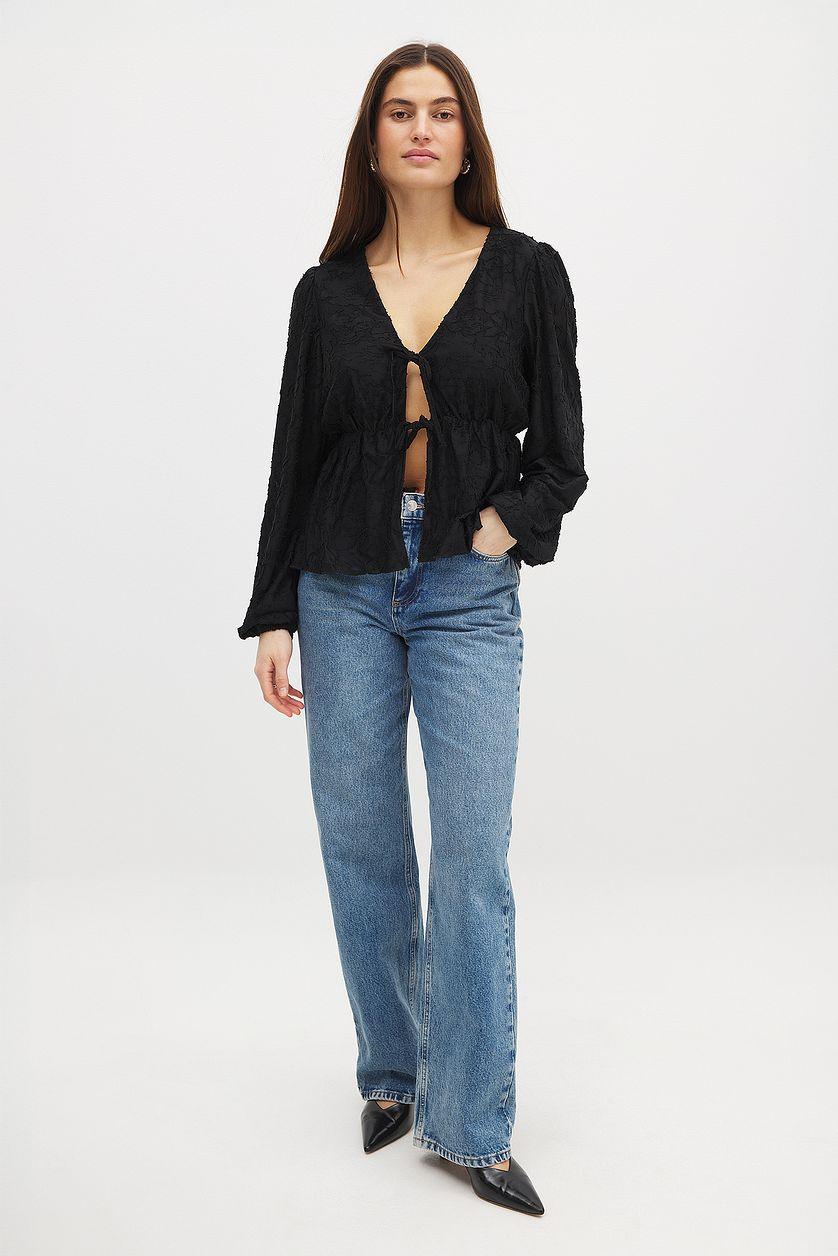 Burn Out Puff Sleeve Top Beige Product Image