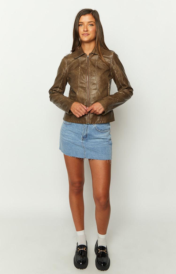 Street Style Brown PU Jacket Product Image