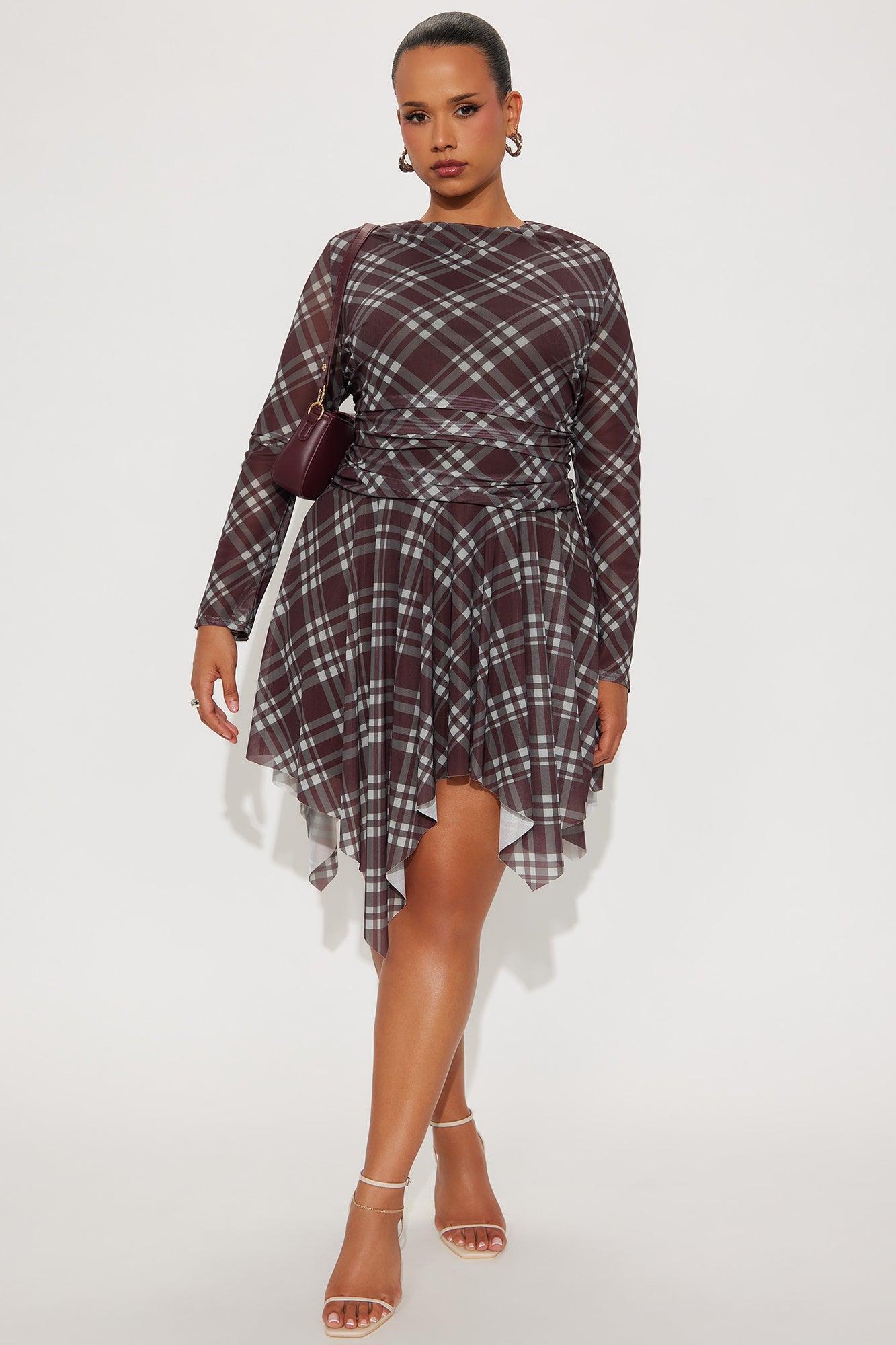 Hallie Asymmetrical Plaid Mini Dress - Brown/combo Female Product Image