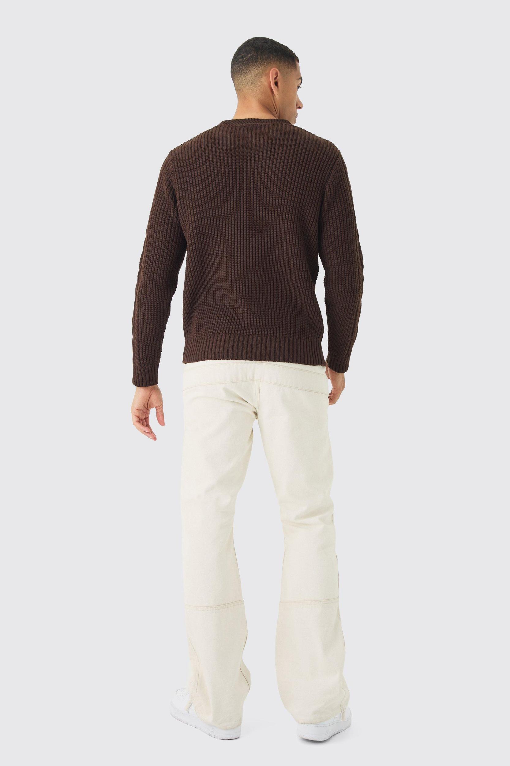 Regular Cable Knit Sweater | boohooMAN USA Product Image