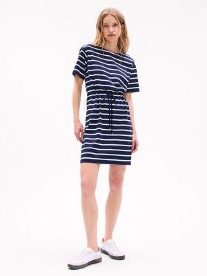 Stripe Belted Gold Button T-Shirt Dress Product Image