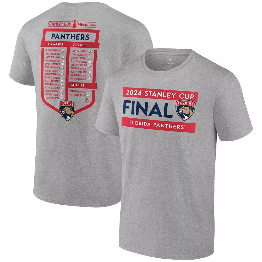 Men's Fanatics  Heather Gray Florida Panthers 2024 Stanley Cup Final Big & Tall Roster T-Shirt, Size: 2XLT, Pnt Grey Product Image