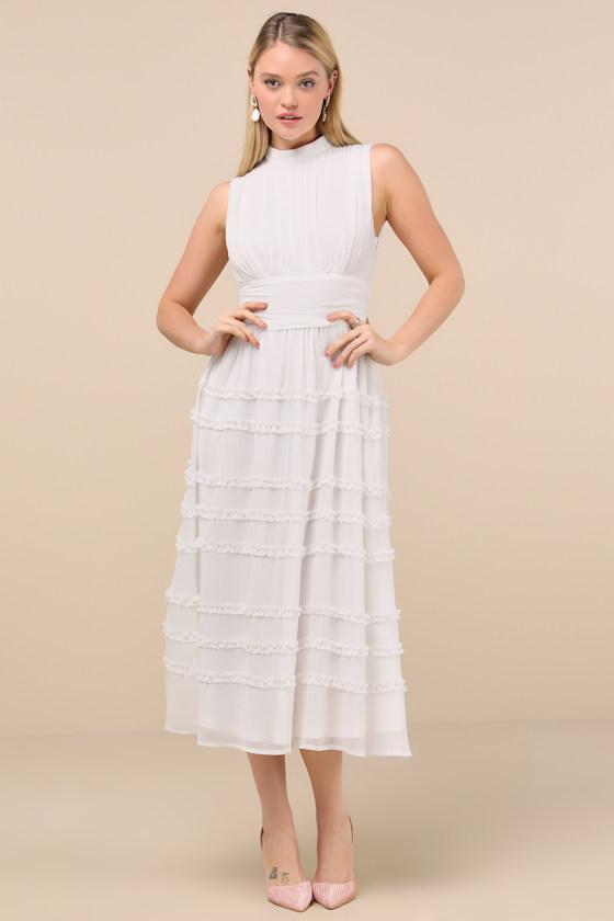 Happily Sweet White Mock Neck Backless Midi Dress Product Image