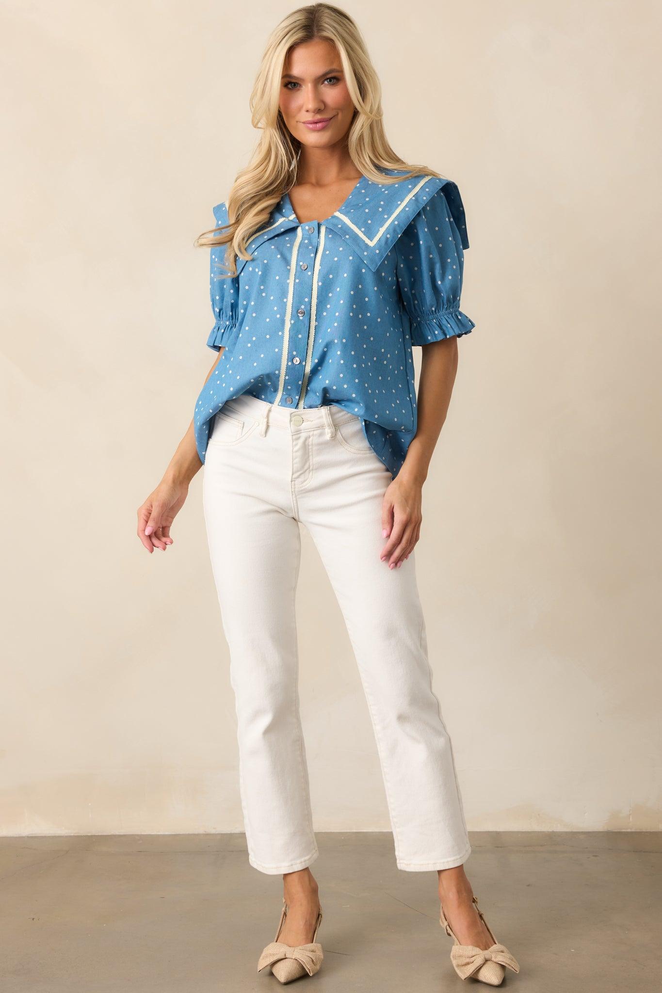 Keep It Classic Blue Chambray Button Front Top Product Image