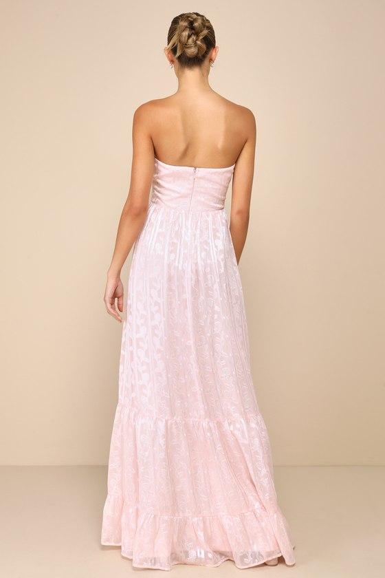 Adorably Elegant Blush Pink Jacquard Floral Strapless Maxi Dress Product Image