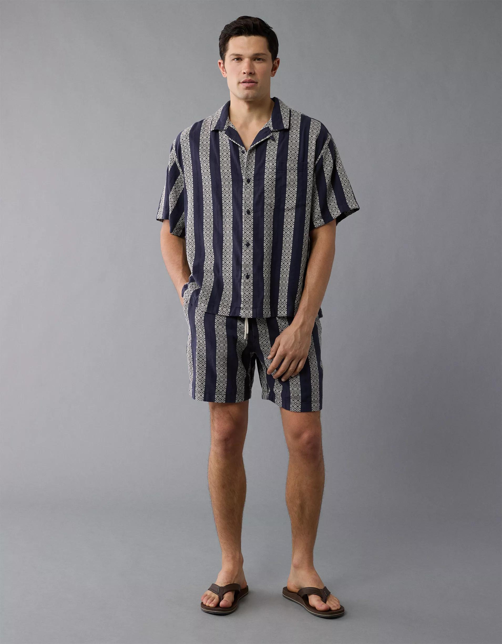 AE Poolside Textured Striped Button-Up Shirt Product Image
