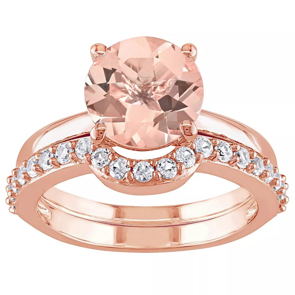 Stella Grace 10K Rose Gold Morganite & Created White Sapphire Bridal Ring Set, Womens 10k Rsgold Product Image