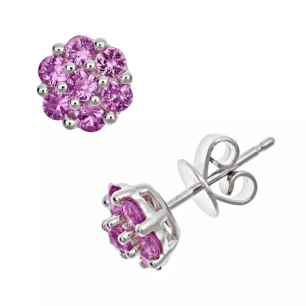 Celebration Gems Sterling Silver Pink Sapphire Cluster Stud Earrings, Women's, Multicolor Product Image