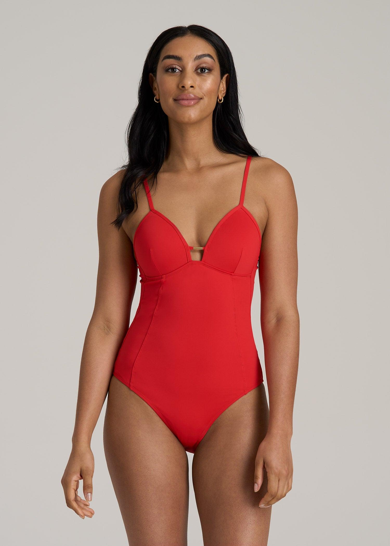Low Cut One-Piece Swimsuit for Tall Women in Radiant Red Female Product Image