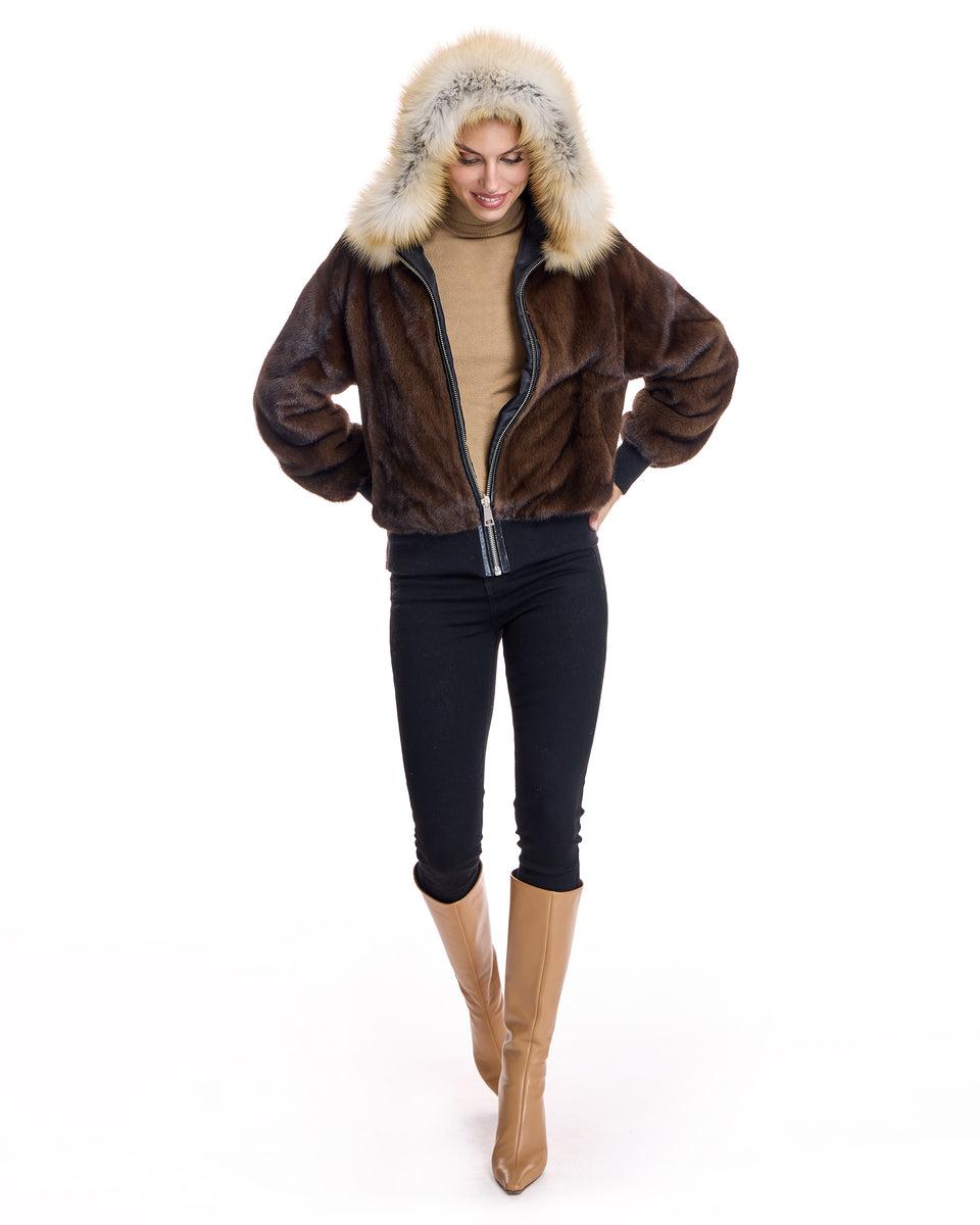 Reversible Mink Jacket with Fox Trimmed Hood Product Image