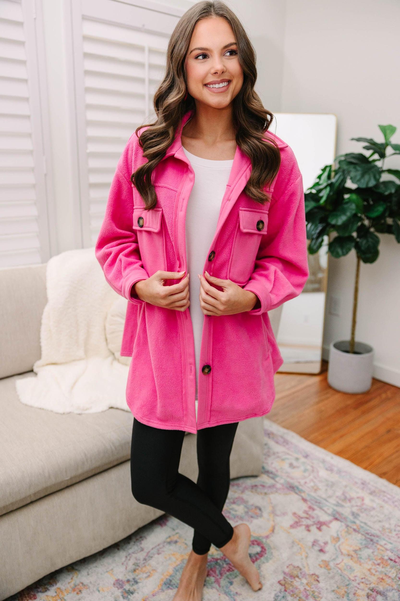 What I Like Bubble Gum Pink Fleece Shacket Female Product Image