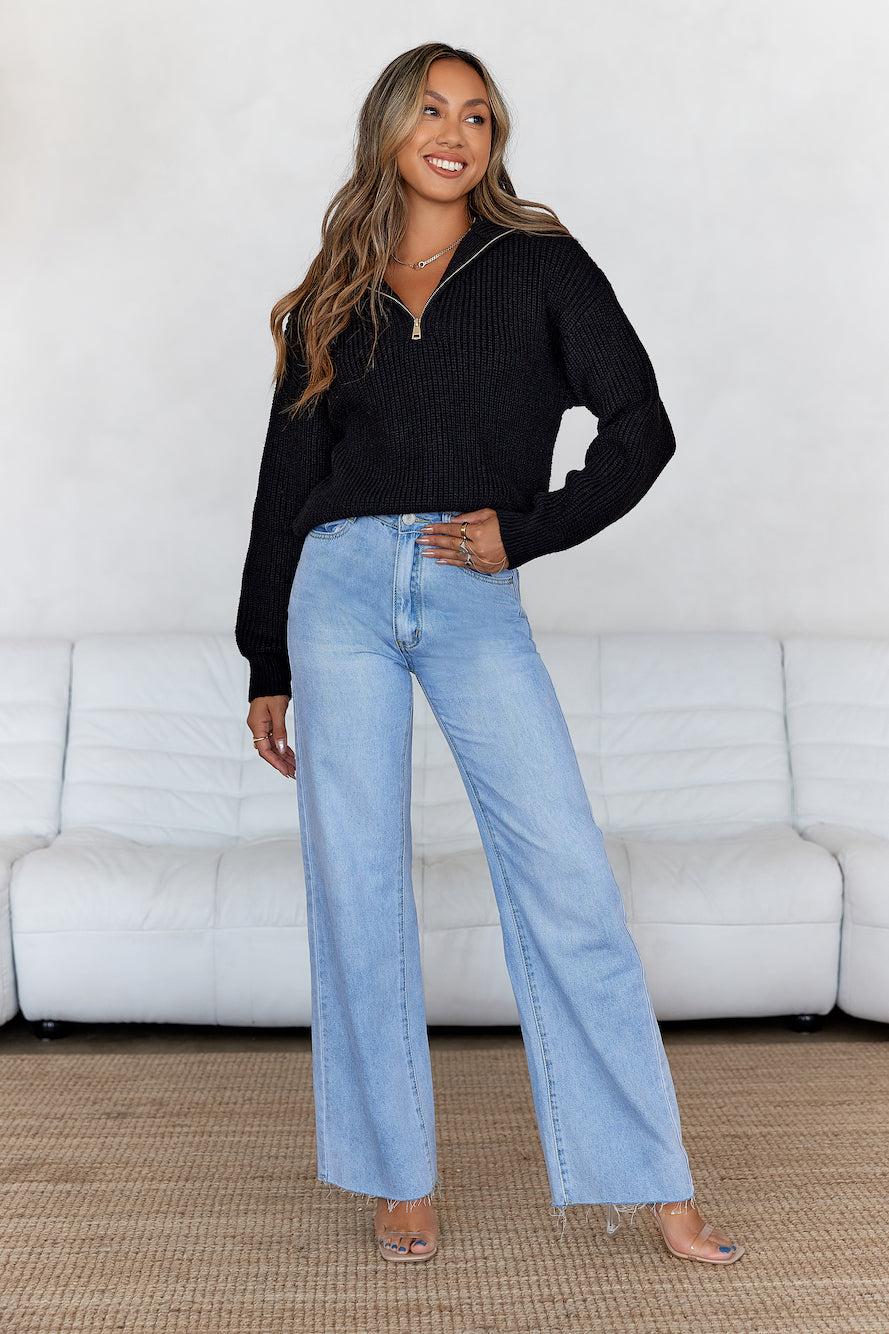 Snowfall Knitted Half Zip Sweater Black Product Image