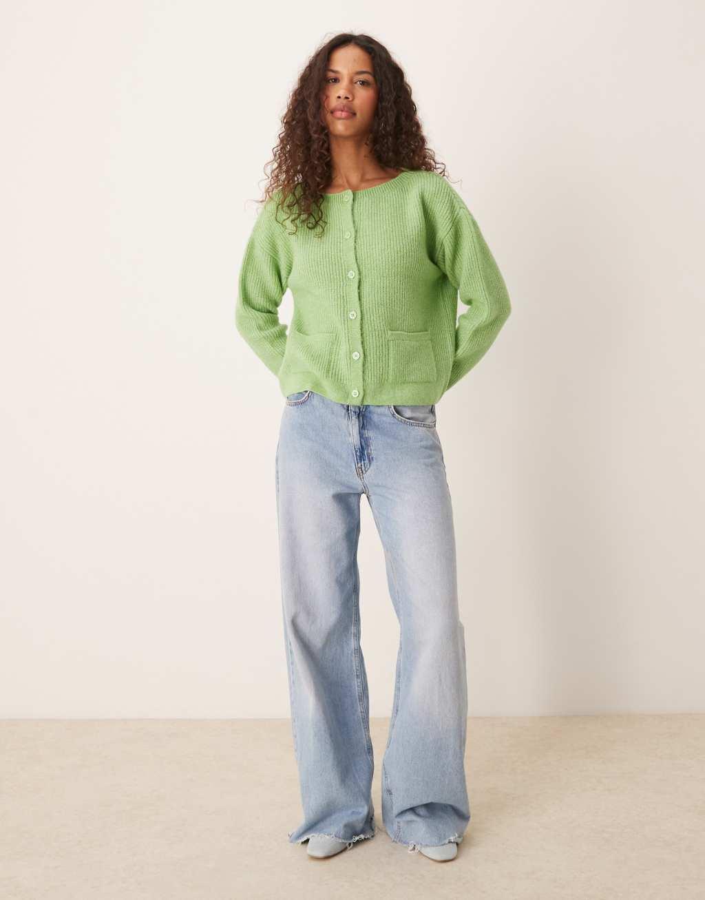 JDY light weight knitted cardigan in green Product Image