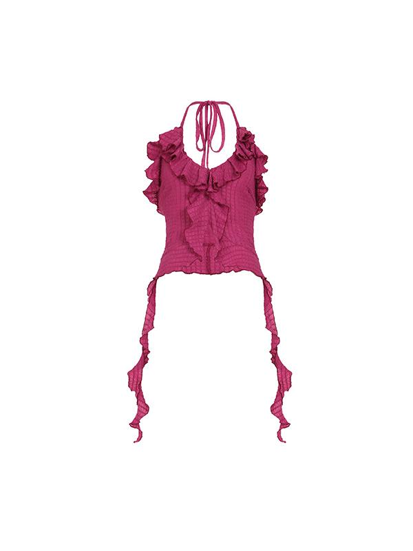 Resort-Inspired Textured Ruffles Halter Vest Product Image