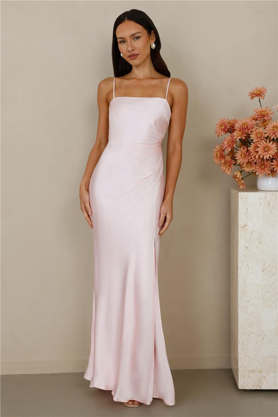 The Violetta Satin Maxi Dress Pink Product Image