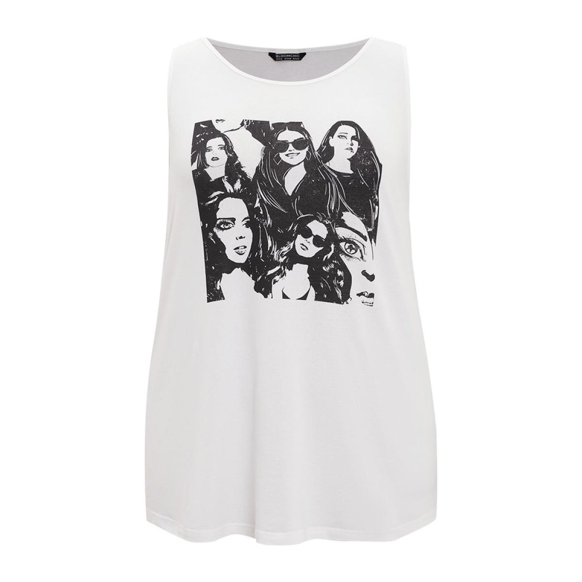 Plus Size Figure Print Sleeveless Tank Top Women White Casual Dailywear Tank Tops Camis BloomChic 28/5X Product Image