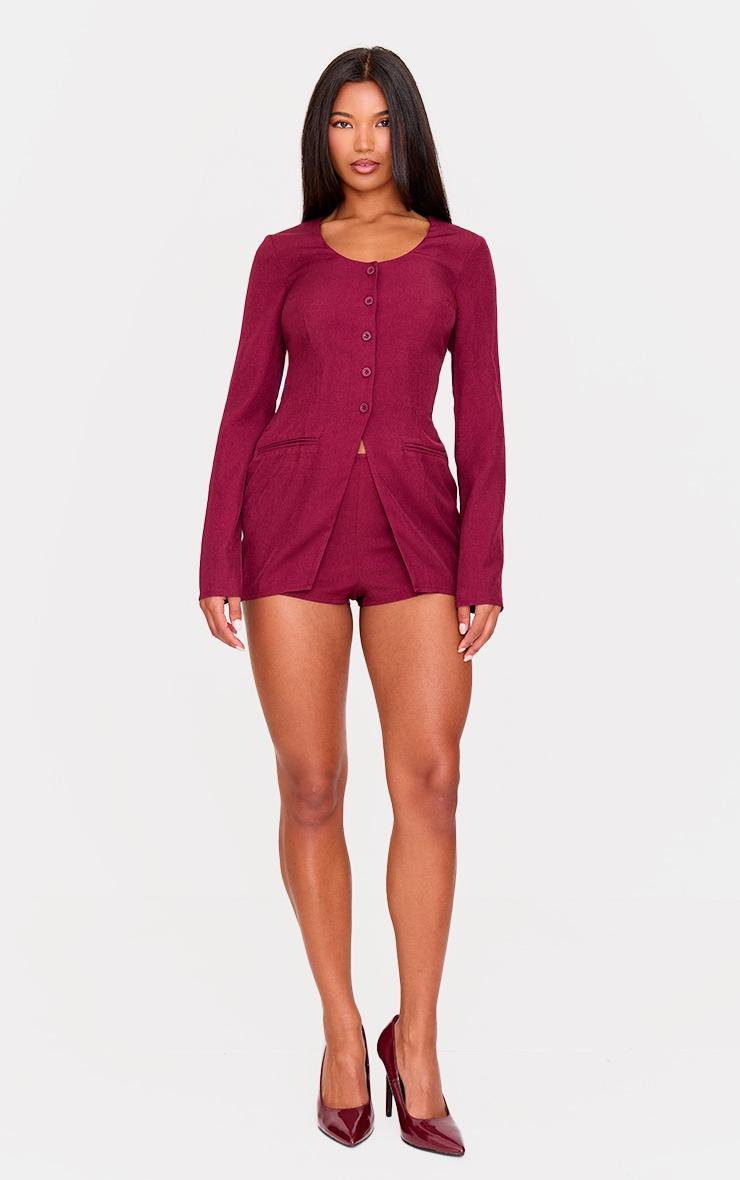 Burgundy Tailored Button Down Scoop Neck Romper Product Image