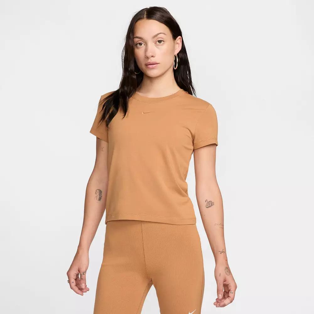 Women's Nike Sportswear Chill Swoosh Knit Tee, Size: XXL, Flax Product Image