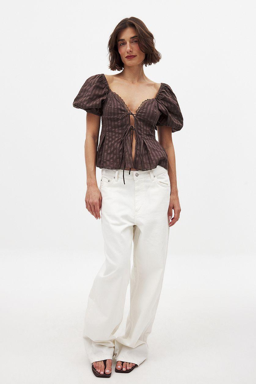 Puff Shoulder Tie Front Corset Top Product Image