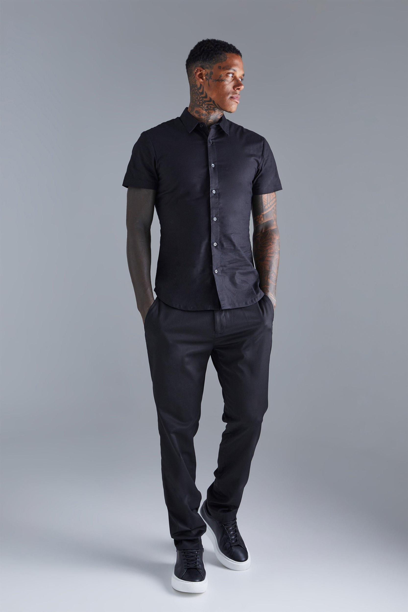 Stretch Fit Short Sleeve Shirt | boohooMAN USA Product Image