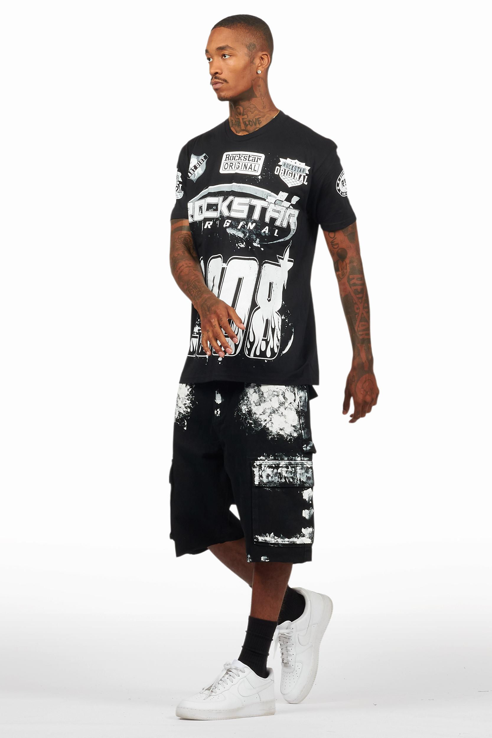 Amos Black/White T-Shirt/Denim Short Set Male Product Image