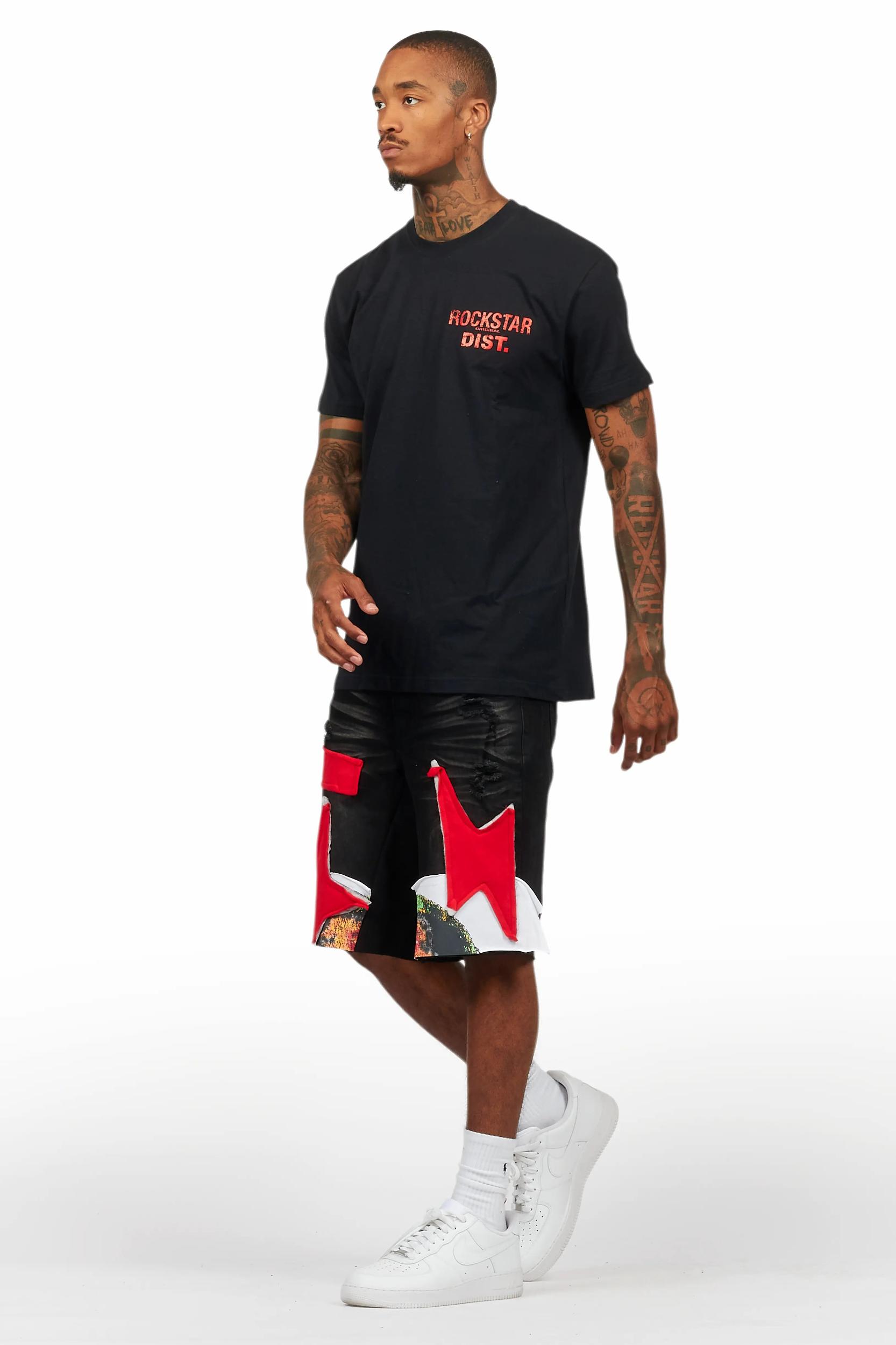 Brett Black T-Shirt/Denim Short Set Male Product Image