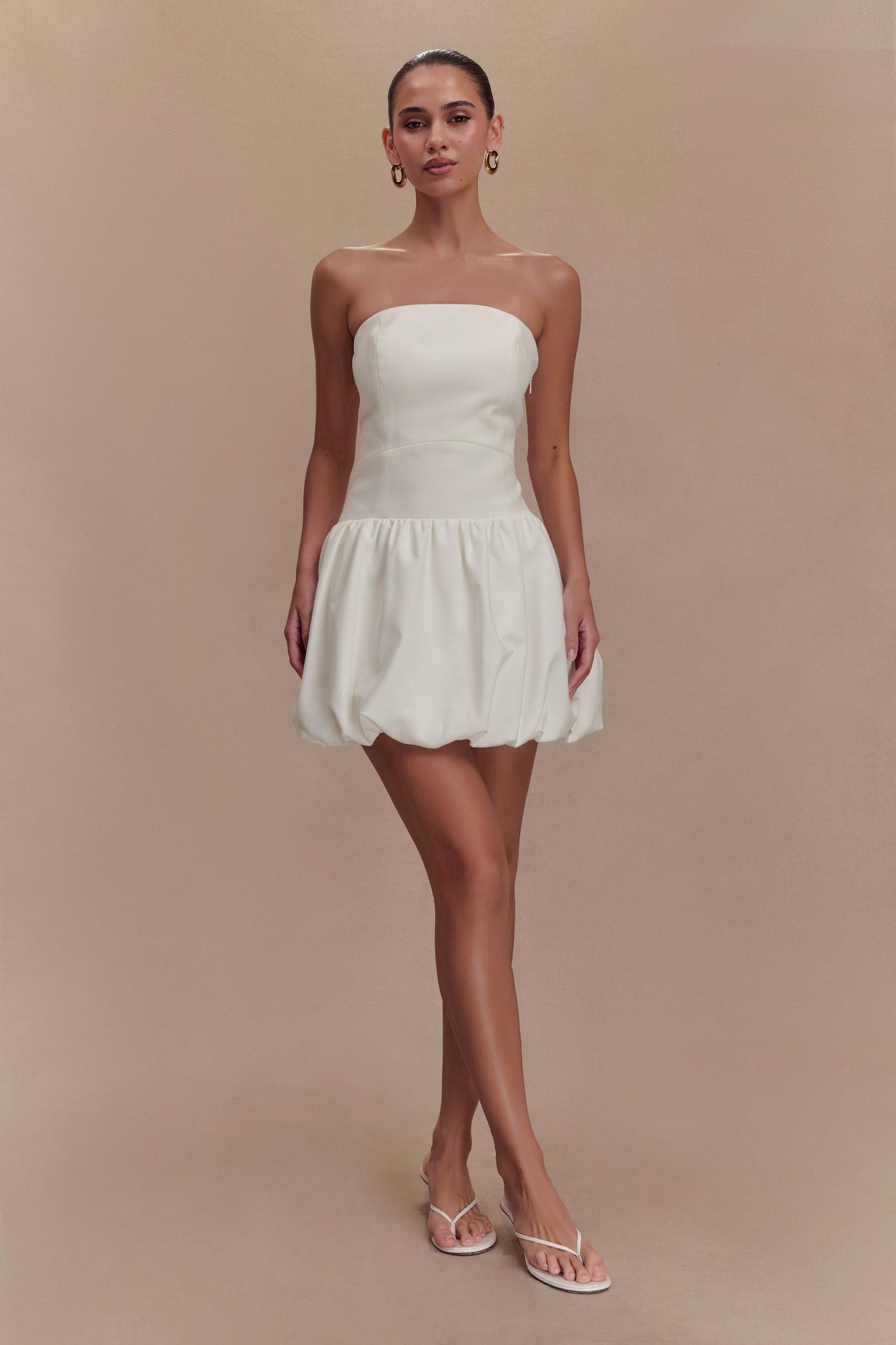 Clementina Strapless Bubble Mini Dress - White Product Image