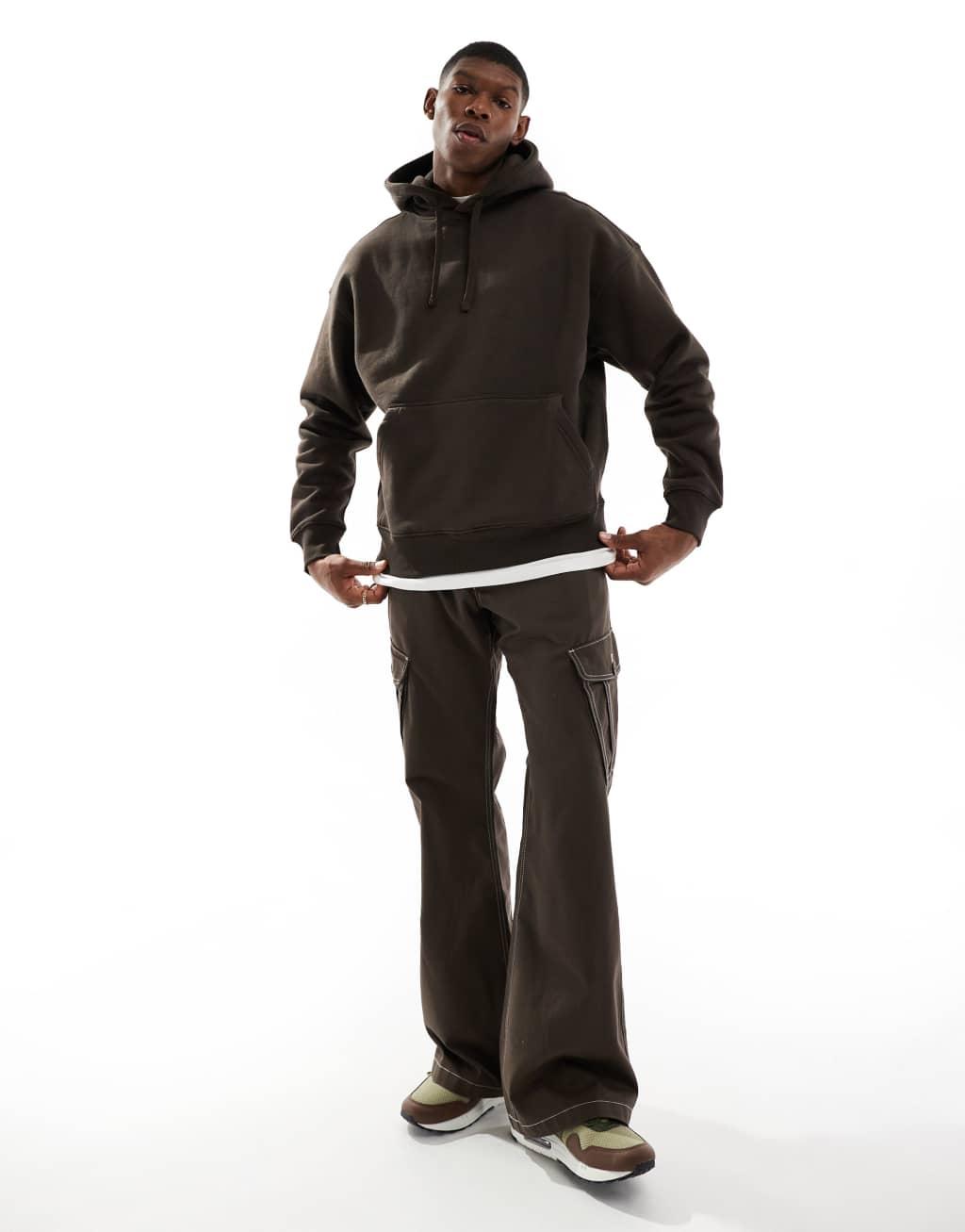 Pull&Bear basic hoodie in brown Product Image