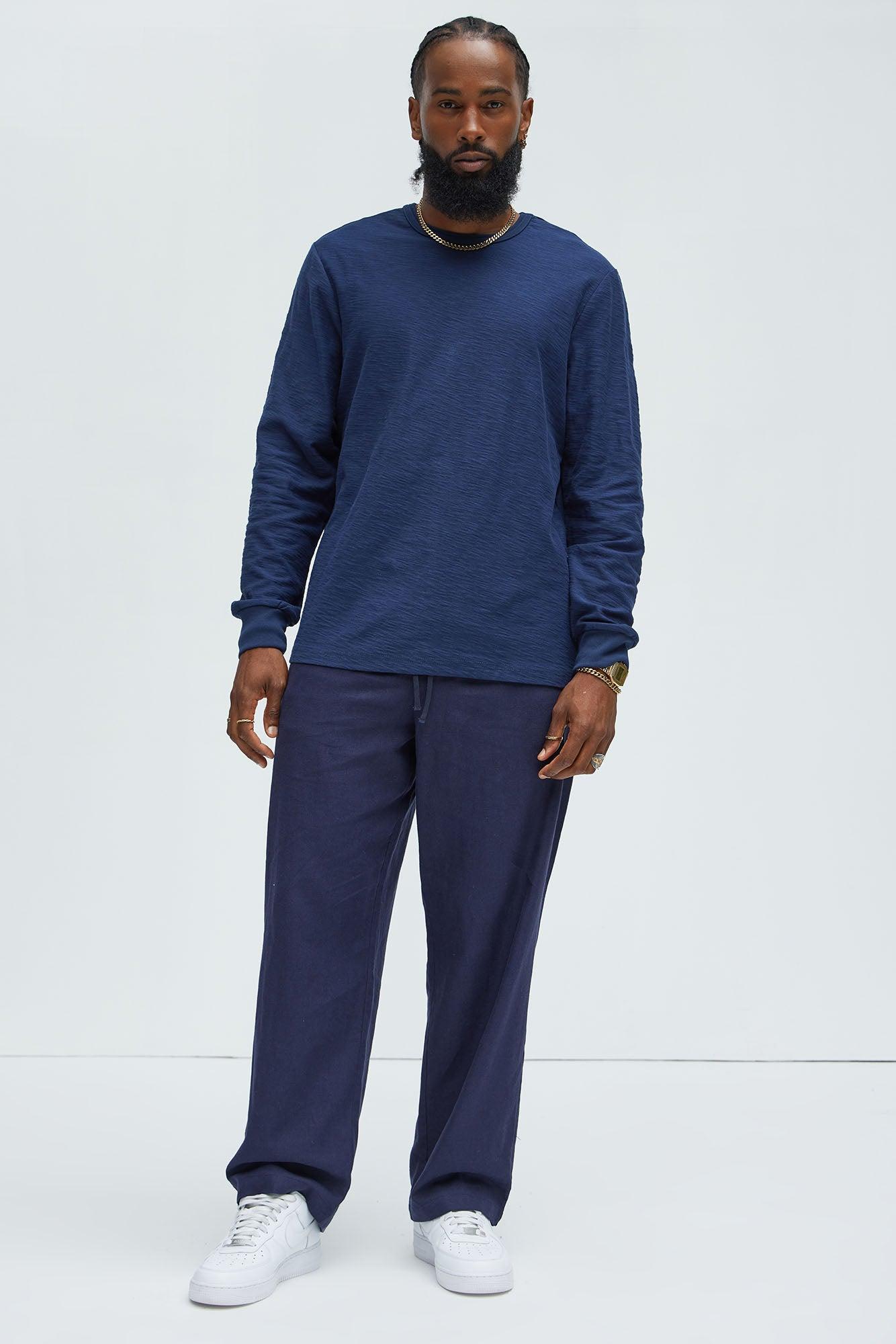 Asher Slub Texture Long Sleeve Tee - Navy Product Image