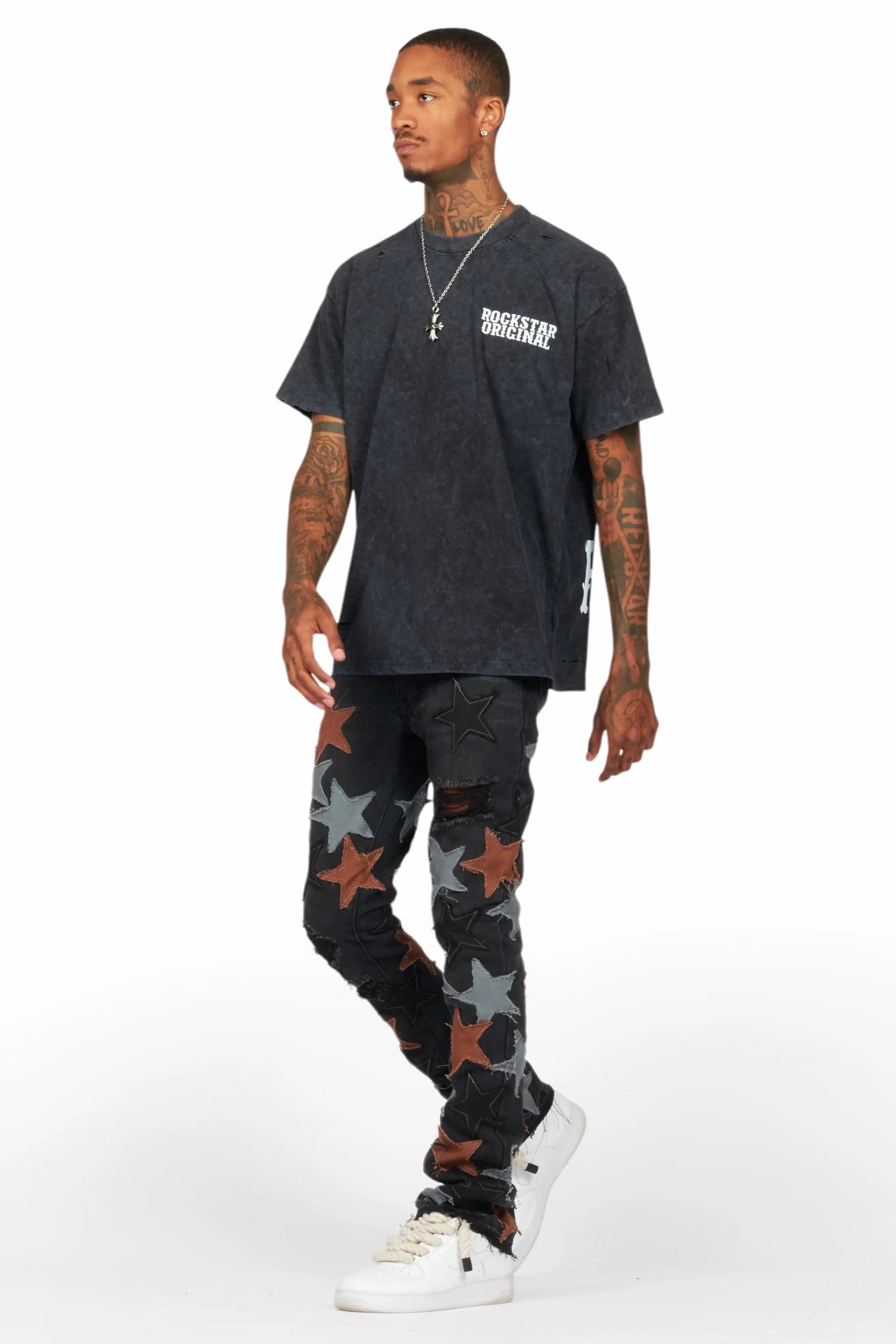 StarLane Black Stacked Flare Jean Male Product Image