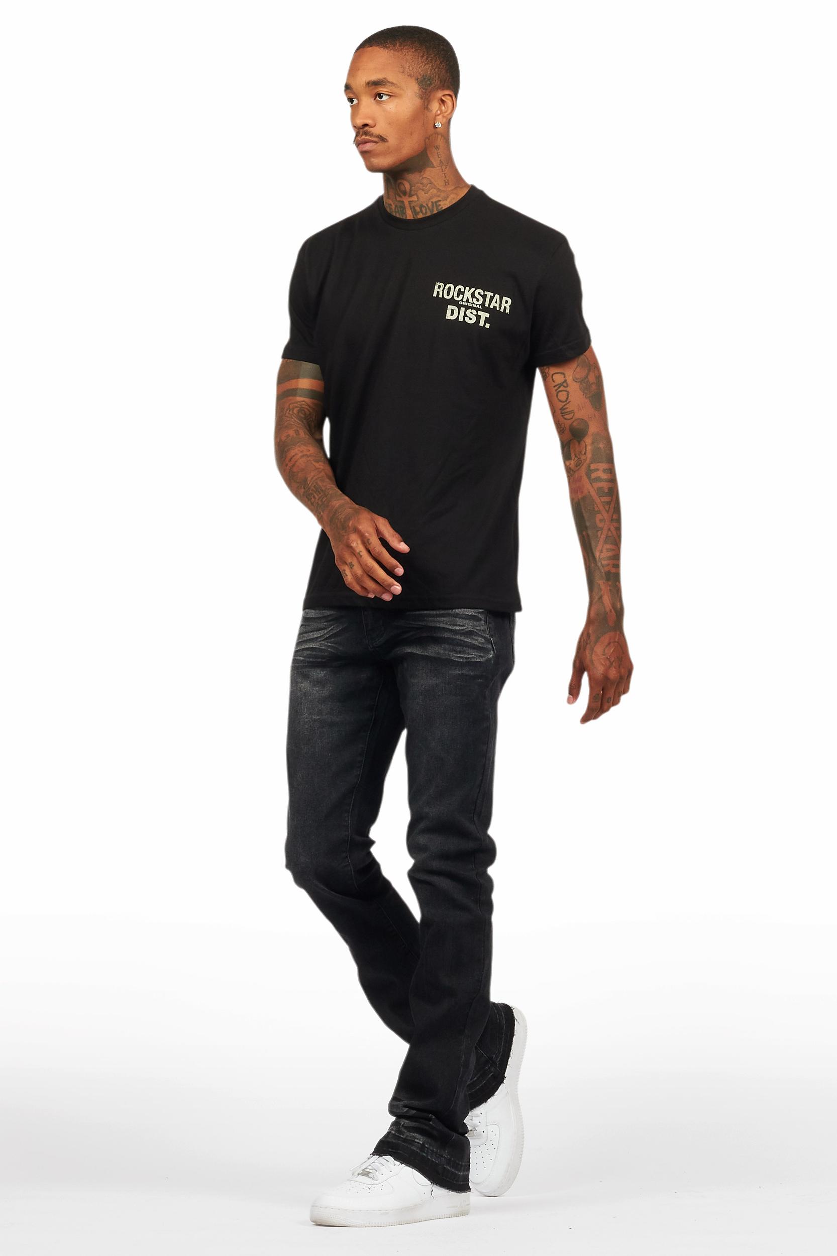 Lake Black/Beige T-Shirt/Dag Stacked Flare Jean Set Male Product Image