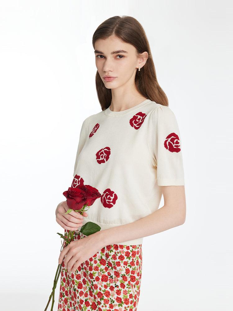 Tencel Rose Jacquard Women Knit Top Product Image