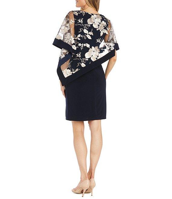 R & M Richards Short Sleeve Boat Neck Embroidered Poncho Dress Product Image