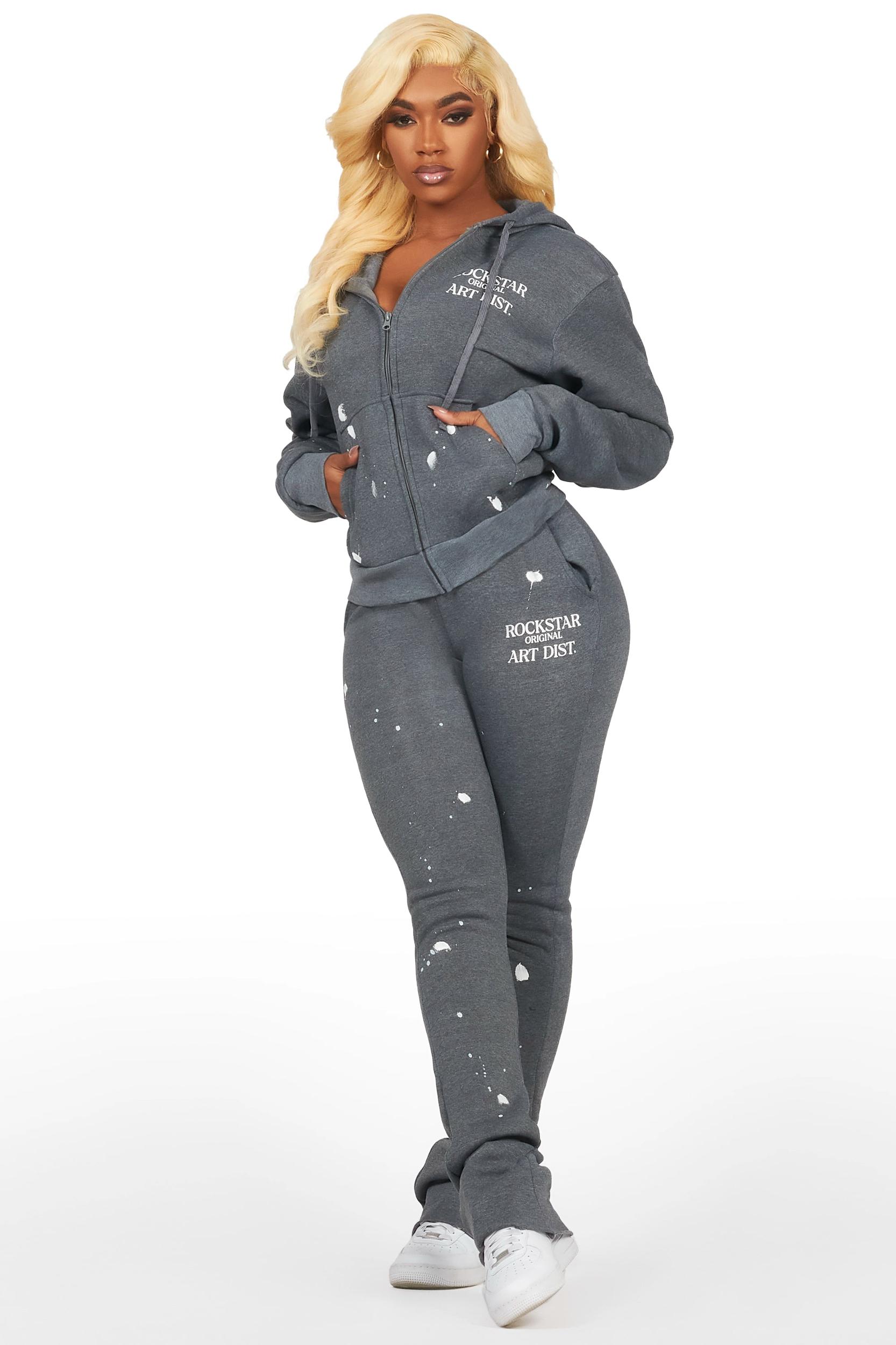 Tanazia Heather Grey Zip Up Super Stacked Trackset Female Product Image