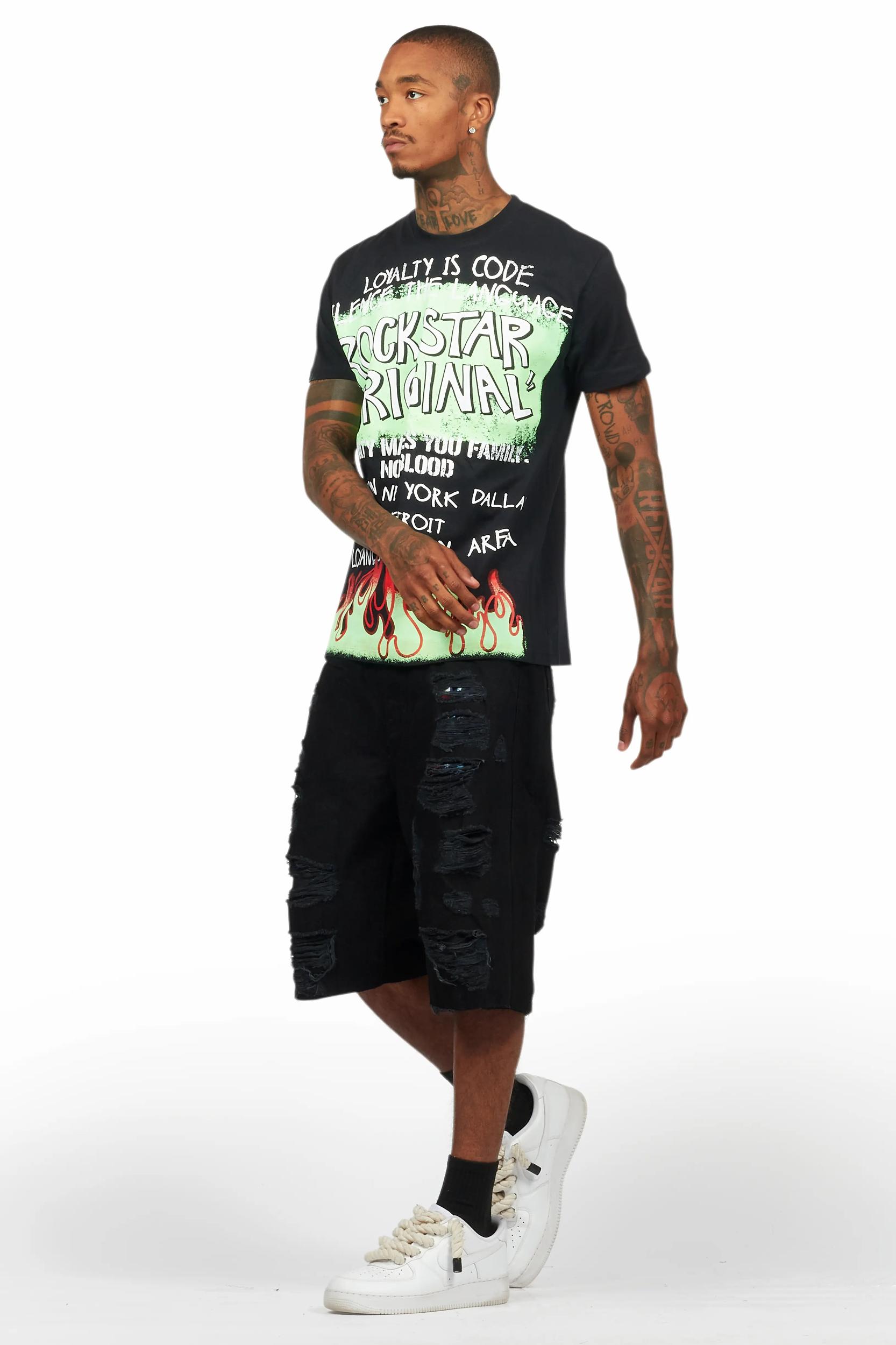 Beno Black T-Shirt/Denim Short Set Male Product Image