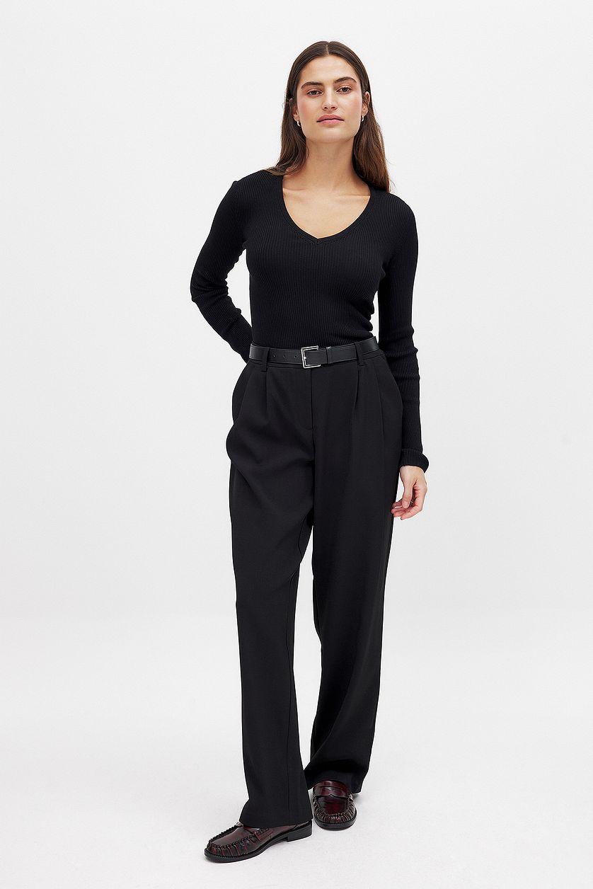 Ribbed Knitted V-Neck Top Product Image