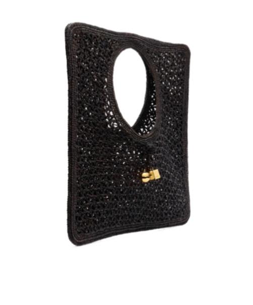 JACQUEMUS Carre Spiaggia Embellished Braided Raffia Tote In Black Product Image