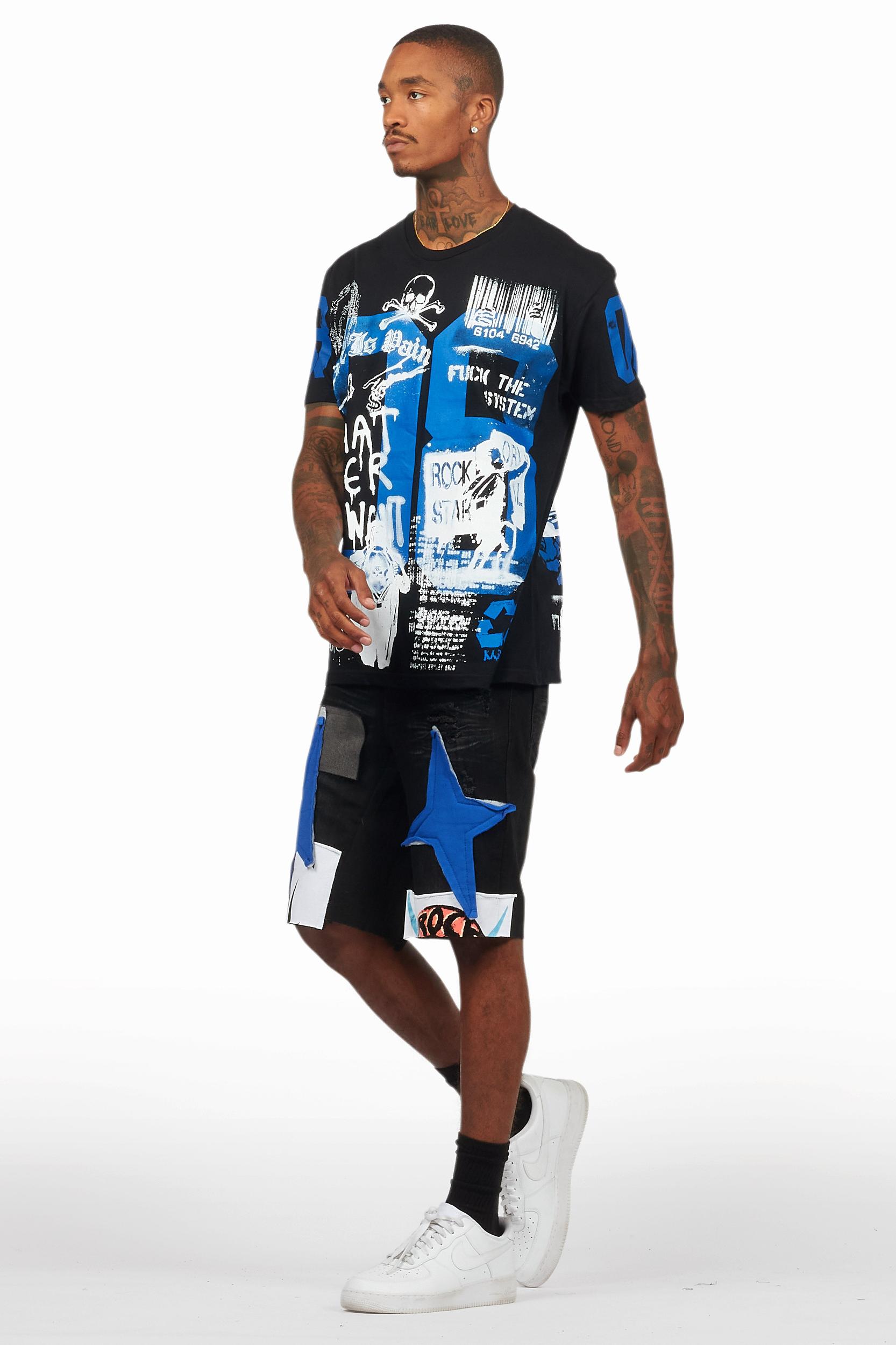 Grill Black/Blue T-Shirt/Denim Short Set Male Product Image