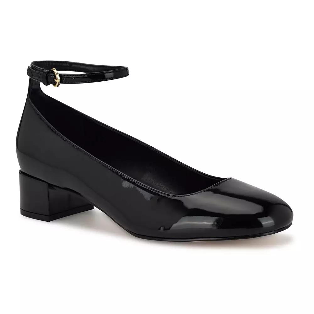 Nine West Amaize Block Heel Ankle Strap Women's Dress Pumps, Size: 8.5, Black Patent Product Image