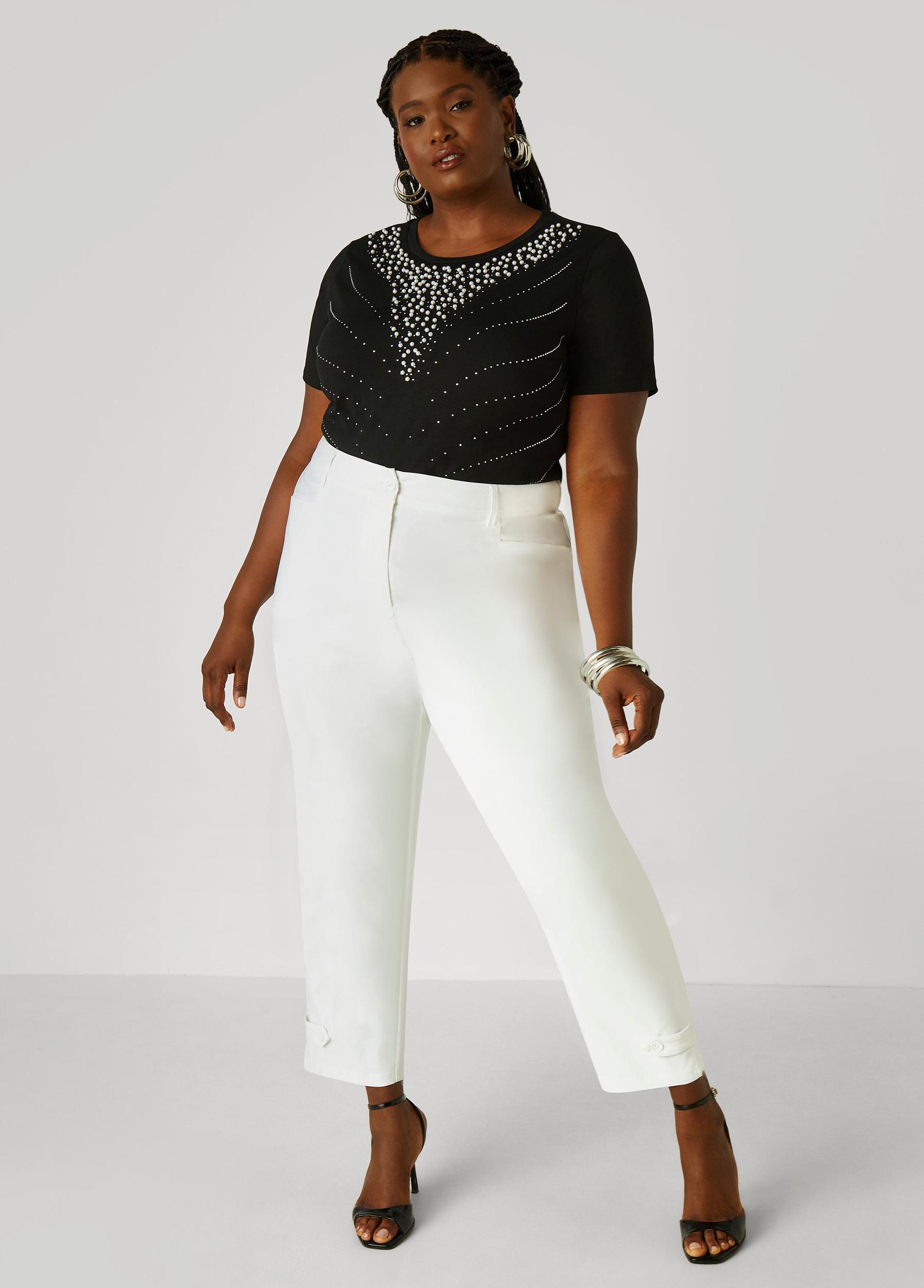 Plus Size Faux Pearl And Crystal Jersey Tee Ashley Stewart Product Image