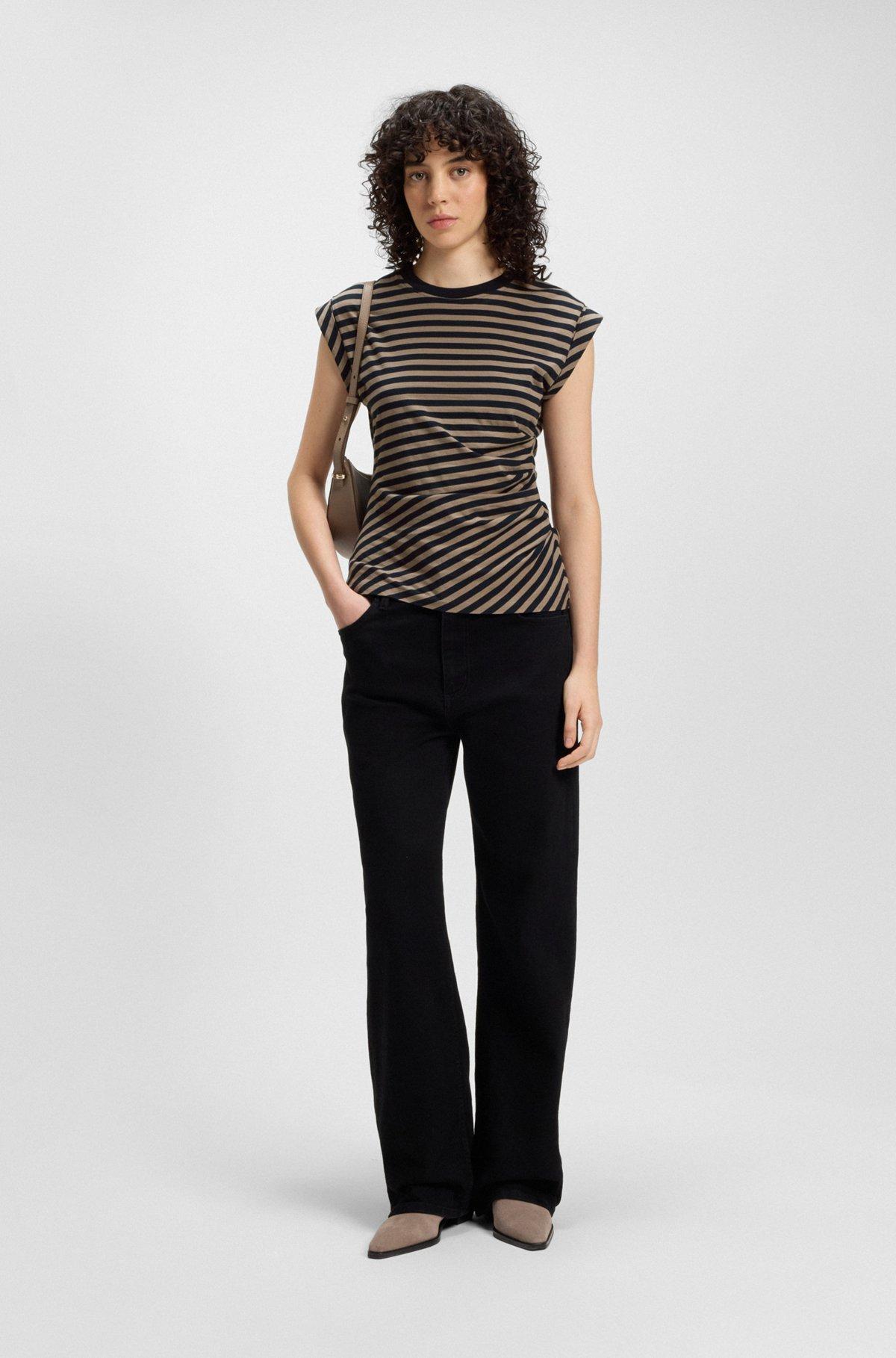 BOSS - Striped top in cotton jersey with gathered waist - Patterned Product Image