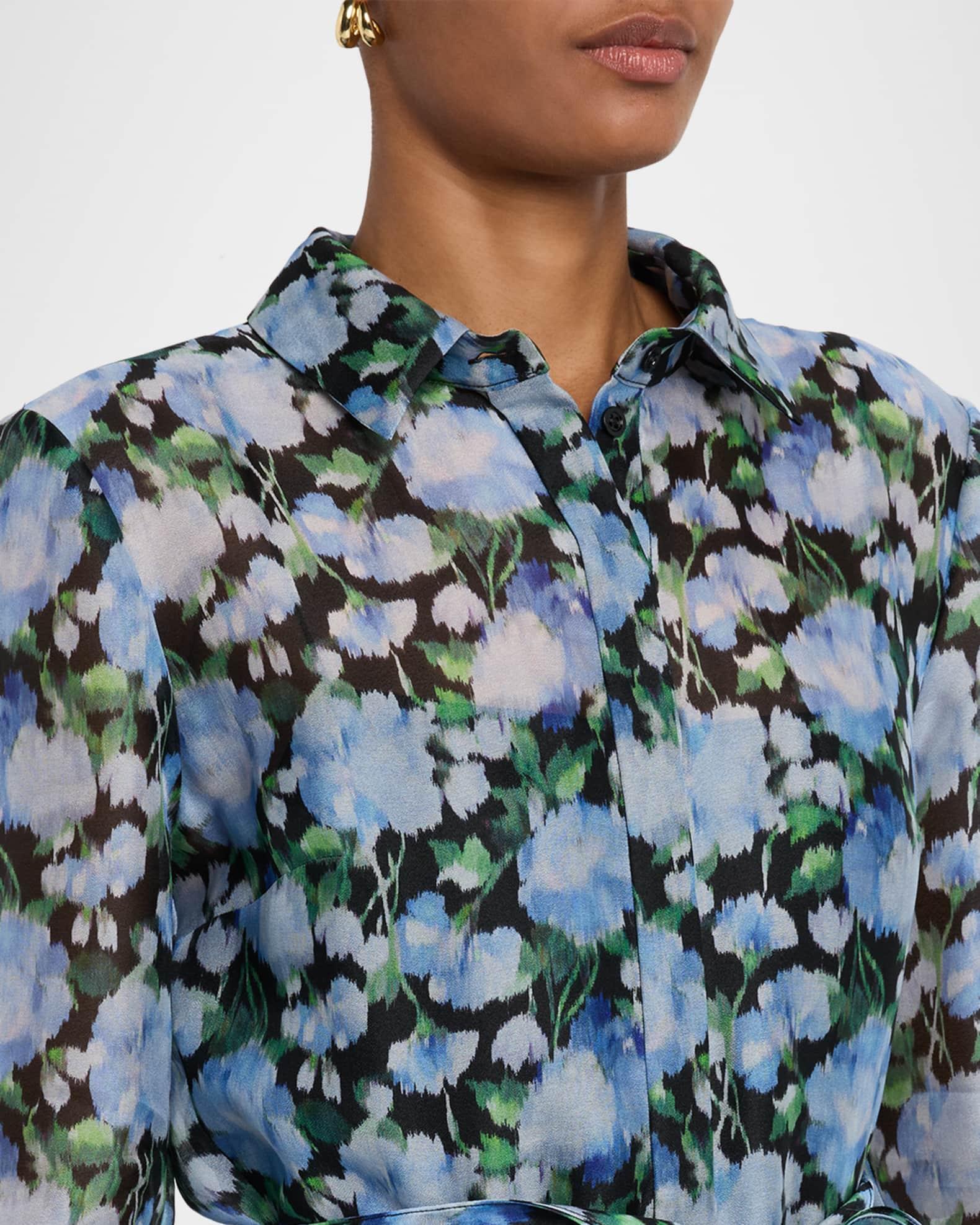 Floral Silk Long-Sleeve Trench Gown Product Image