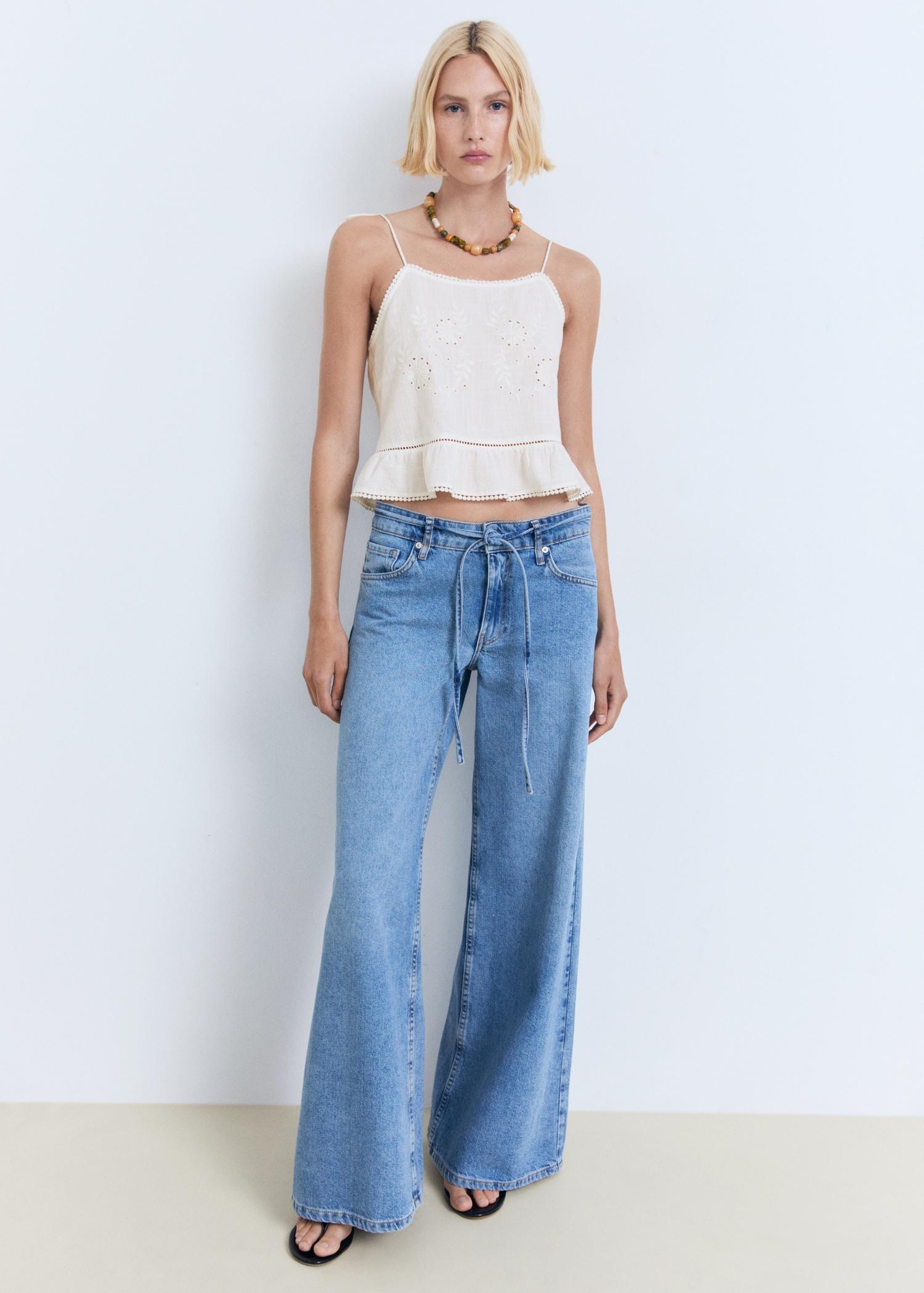 Lace embroidered top - Women | MANGO USA Product Image