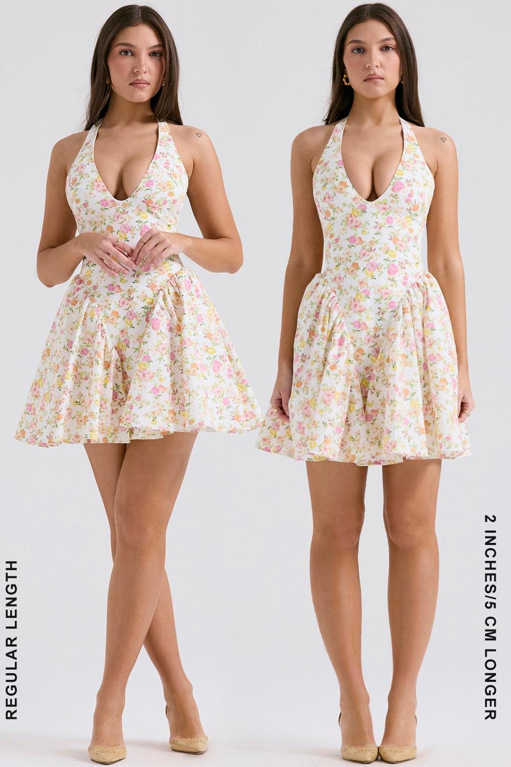 Valentia  ivory meadow print cotton halter mini dress Product Image