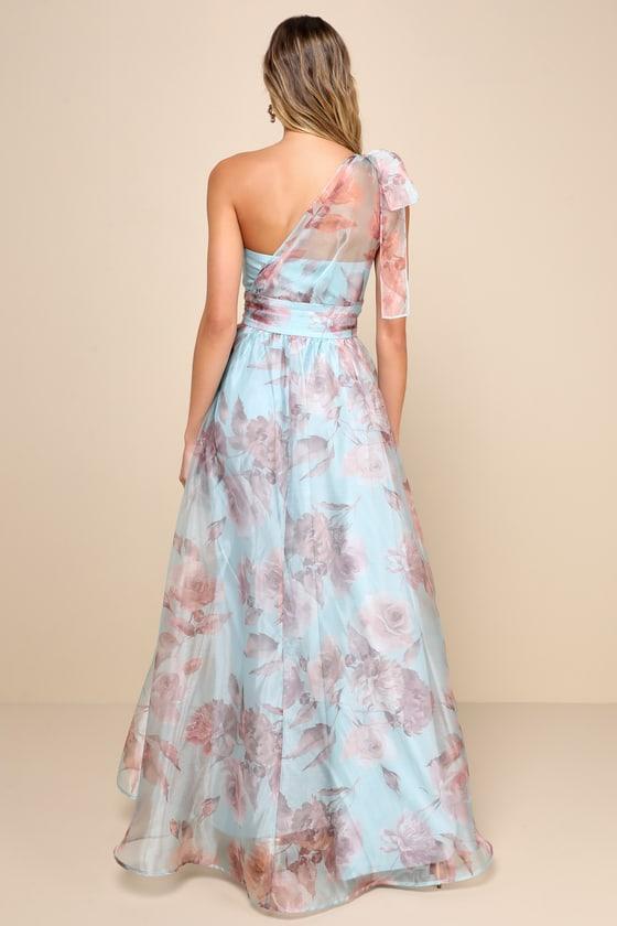 Dramatically Lovely Blue Floral One-Shoulder Maxi Dress Product Image