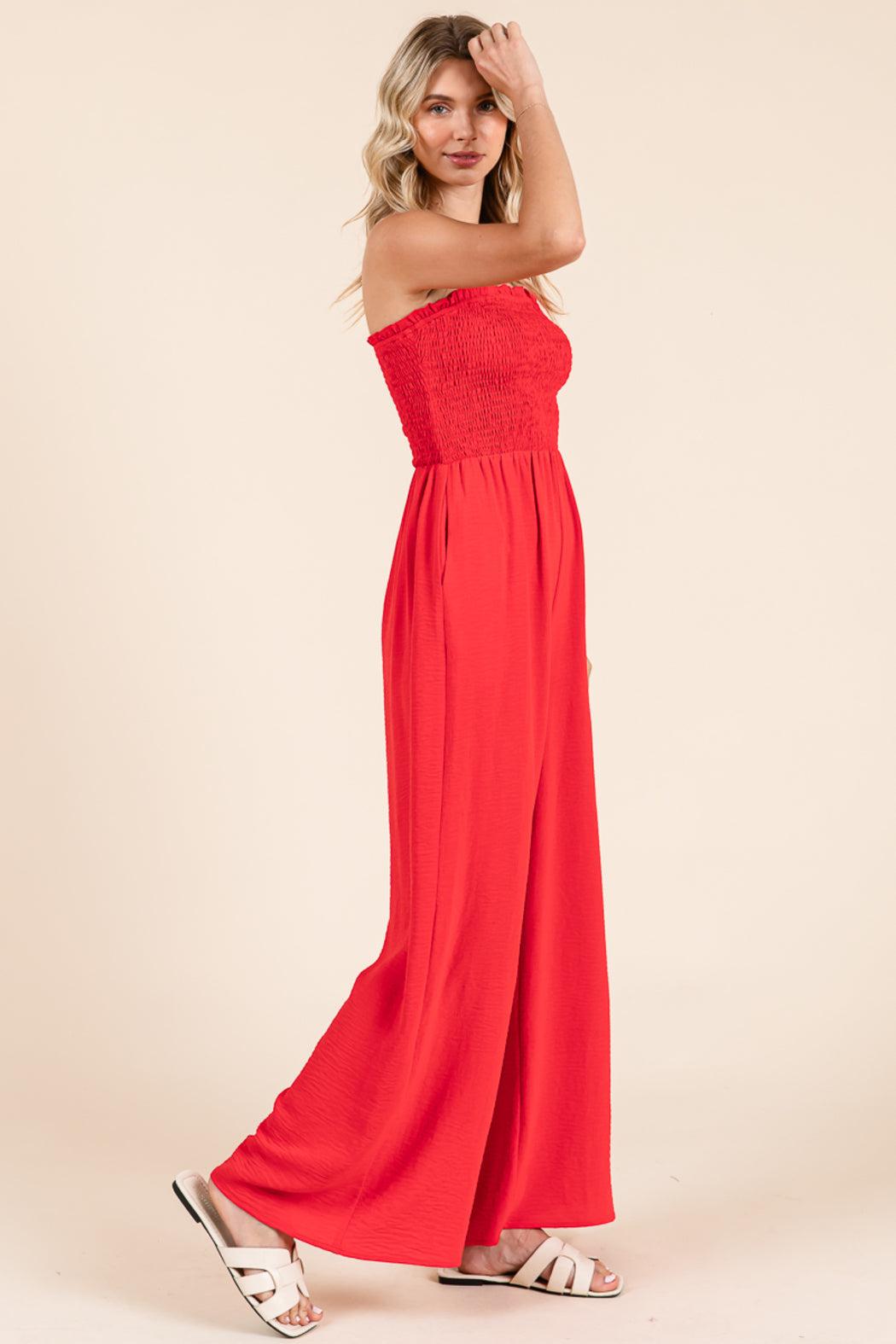 Strapless Smocked Wide-Leg Jumpsuit 1-Piece Outfit Product Image